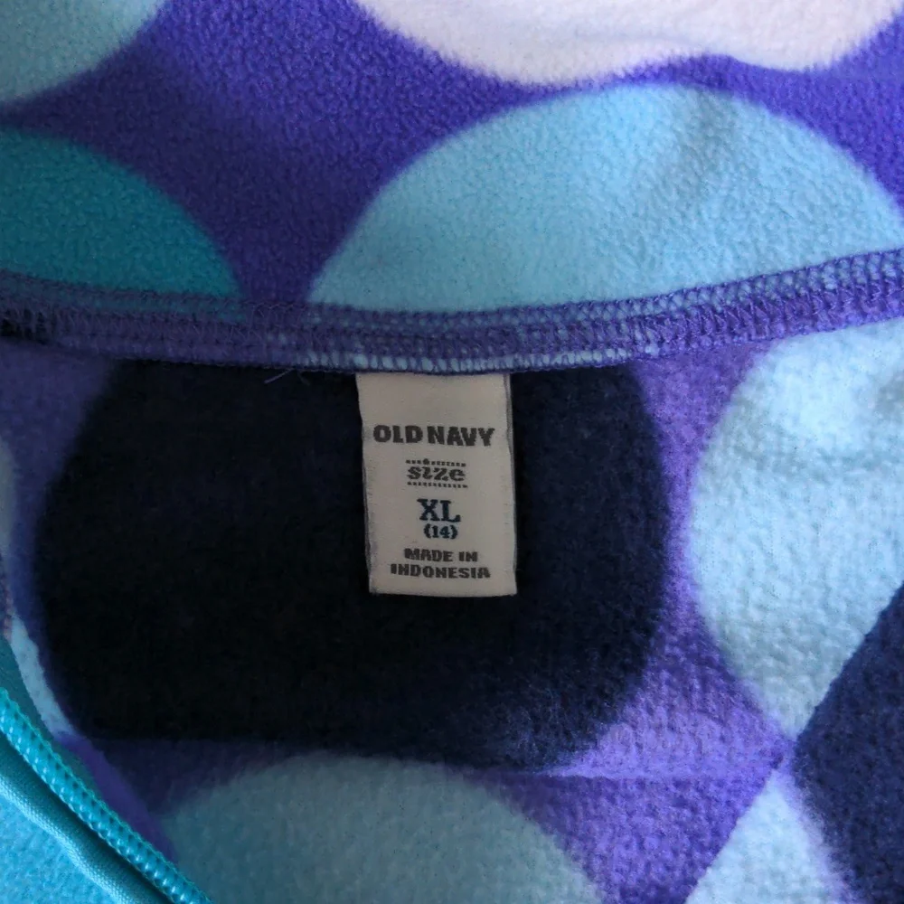 Old Navy Girls Purple Blue Teal Polka Dot Fleece Pullover
